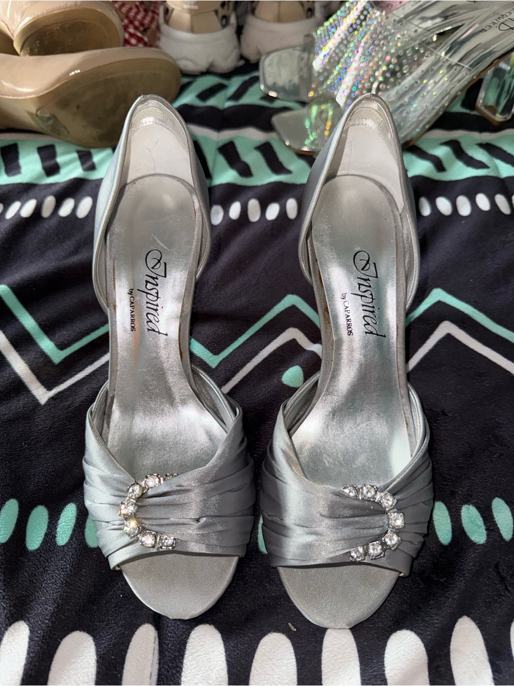 Silver Satin Open-Toe Dress Heels